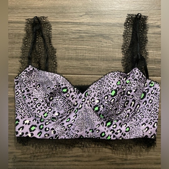 Versace Purple Lace Silk Cheetah Leopard Bralette Bra Top Size 38 - Picture 1 of 13